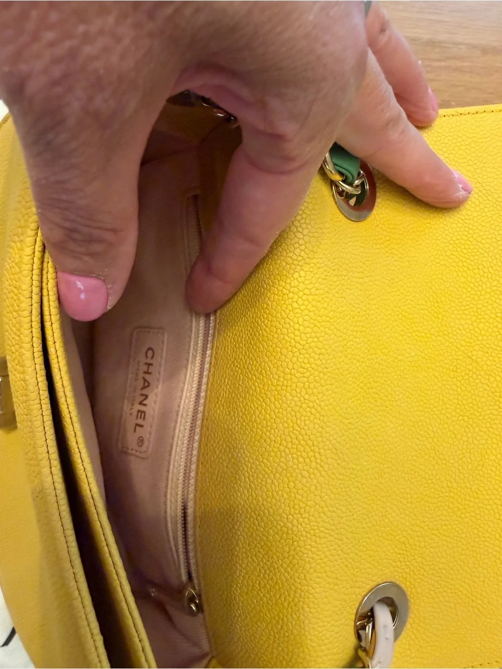 Authentic Chanel 17C Coco Cuba Handle Yellow Caviar Rainbow CC Flap